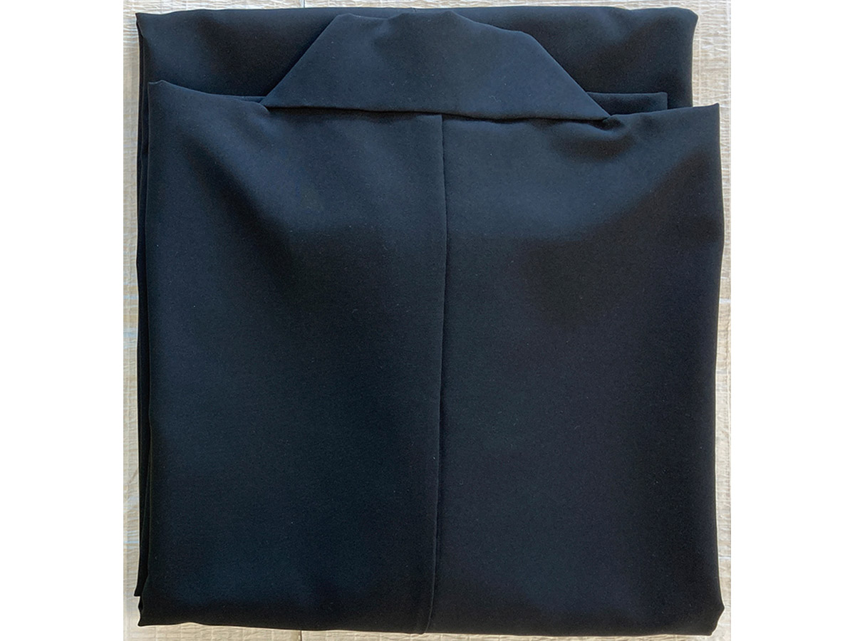 【完売】黒バルック間衣（道服タイプ） 白茶かがり付き型道服　ミシン仕立て 対応身長167-170cm/胴回り75-85cm
