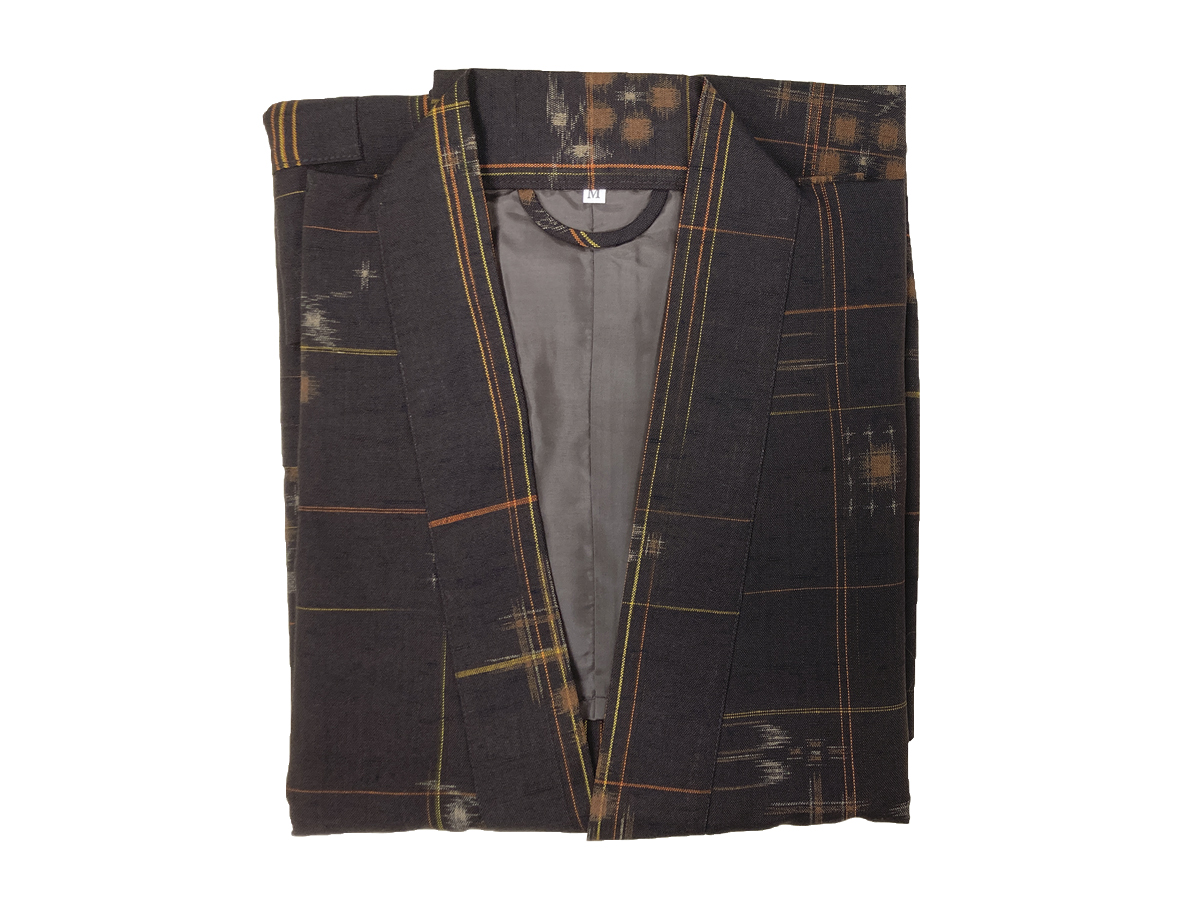 黒久米島紬風絣作務衣女性用M寸