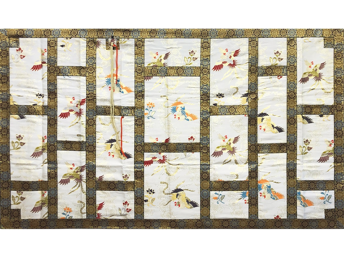 【完売】白金紗透唐草鳳凰台紺三色鏡裏織分縁金襴地蔵袈裟　10割　羽二重裏付