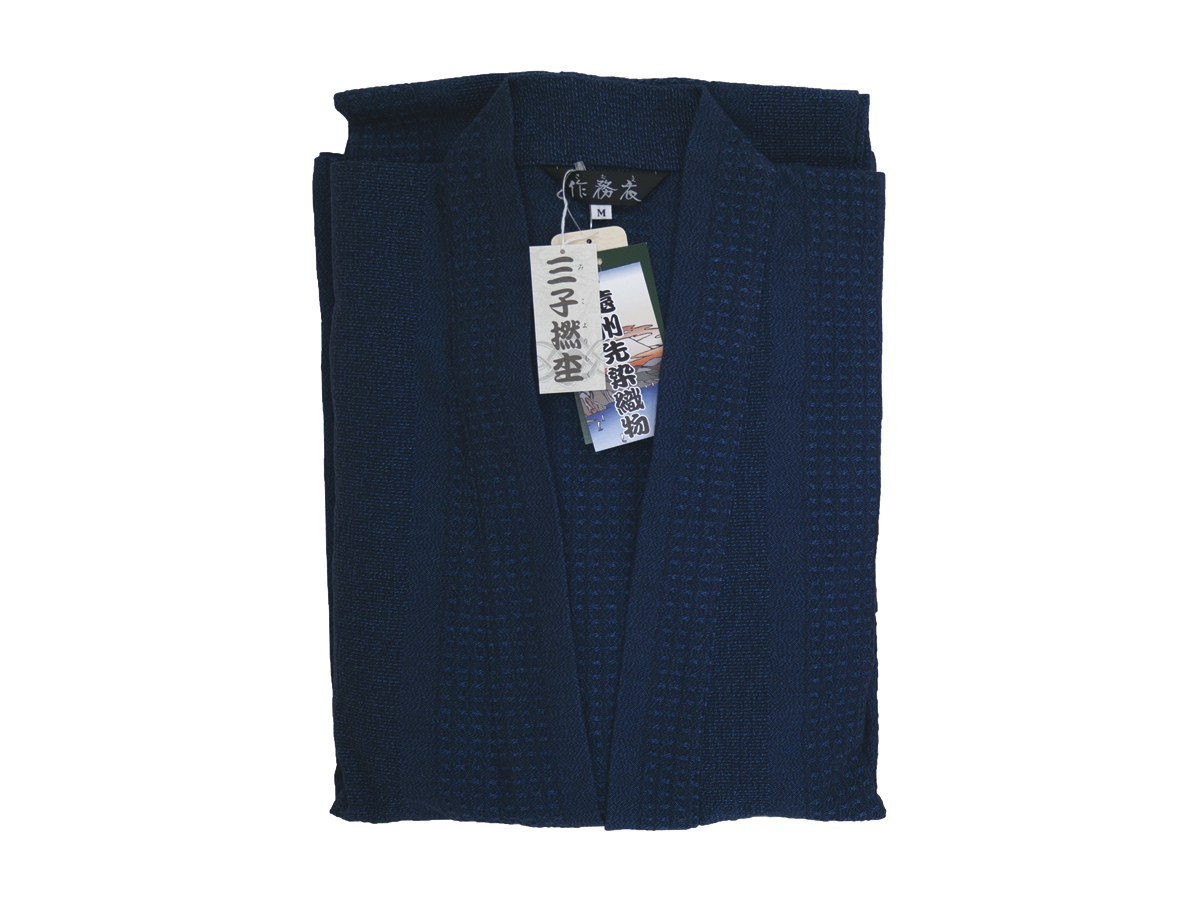 紺三子撚杢織作務衣M