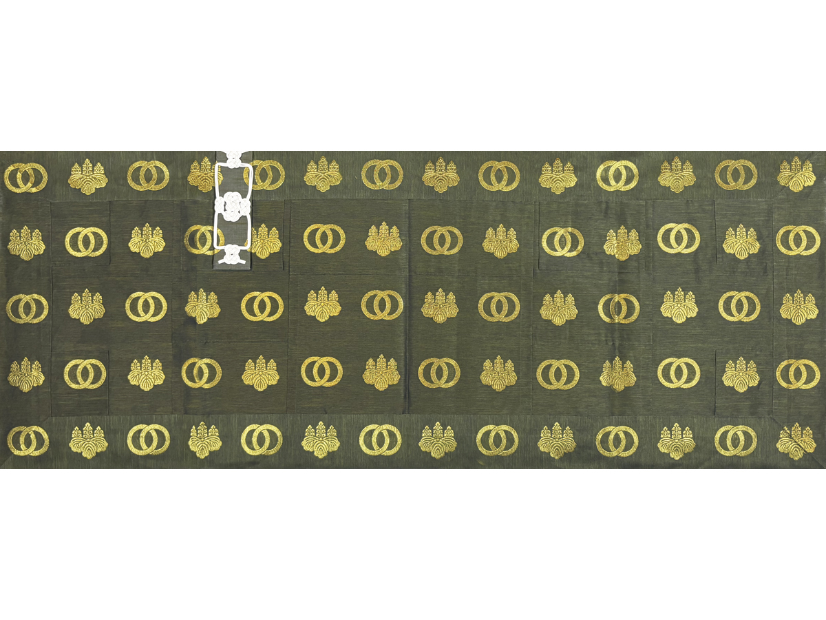 緑本麻シルク輪違五七桐紋　金紋五條